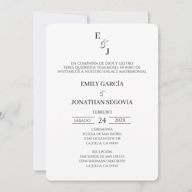 invitación blanco y negro minimalista (Anverso)