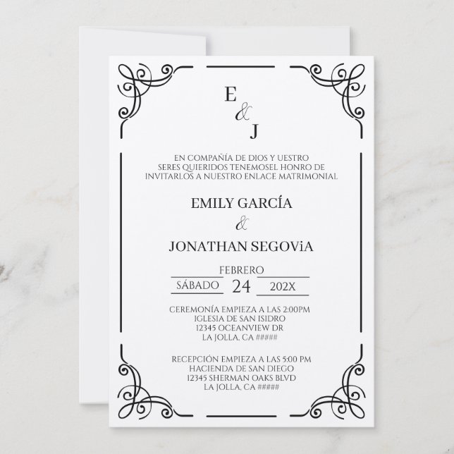 invitación blanco y negro minimalista (Anverso)