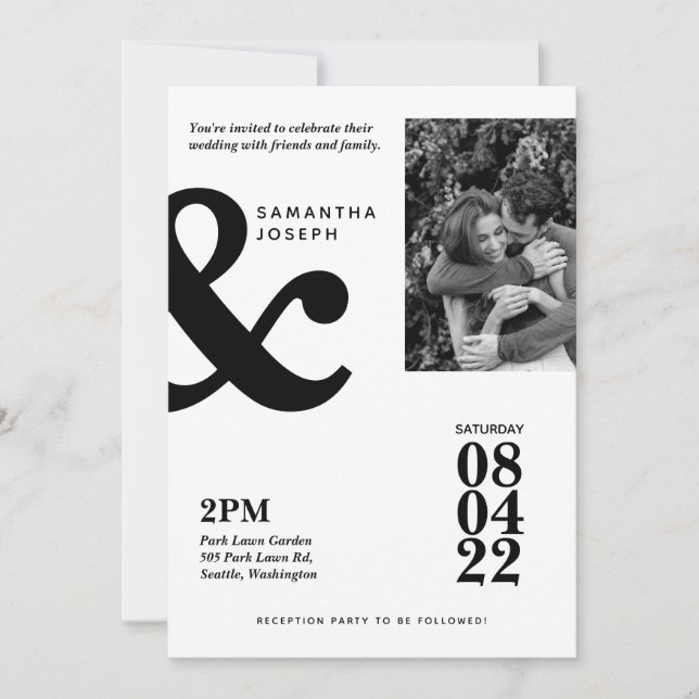 Invitación Blanco y negro Minimalista moderno (Anverso)