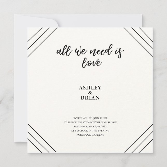 Invitación Blanco y negro mínimo del amor (Anverso)