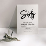 Invitación Blanco y negro | Moda Sesenta y sesenta cumpleaños<br><div class="desc">Celebra tu día especial con esta sencilla y elegante invitación a la fiesta de cumpleaños número 60. Este diseño presenta un guión de pincel de moda con un diseño limpio en combinación de color blanco y negro. Más diseños disponibles en mi tienda BaraBomDesign.</div>