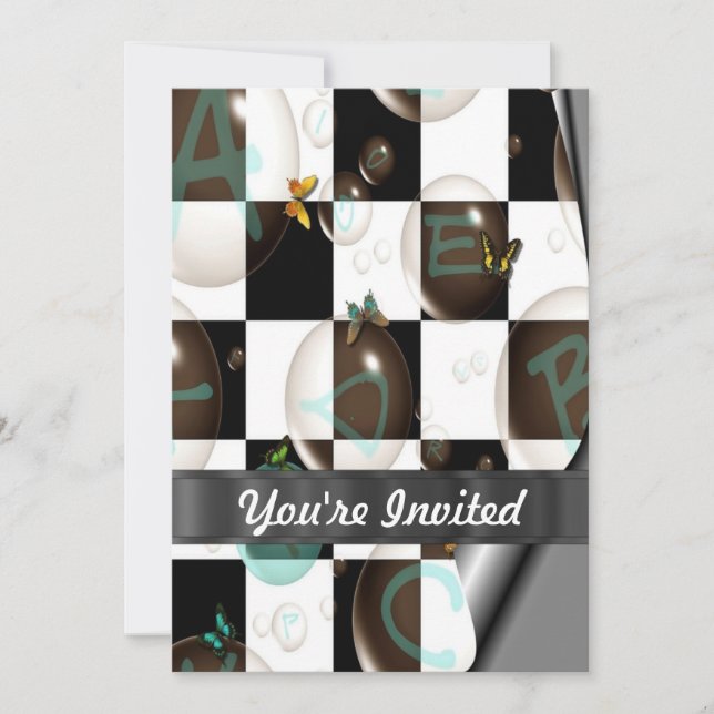 Invitación Blanco y negro moderno (Anverso)