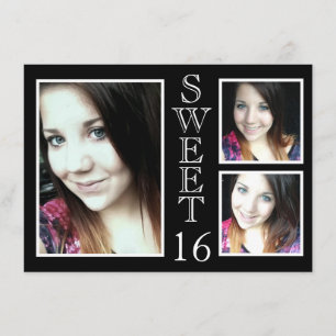 Invitación Blanco y negro moderno 3 Foto dulce 16