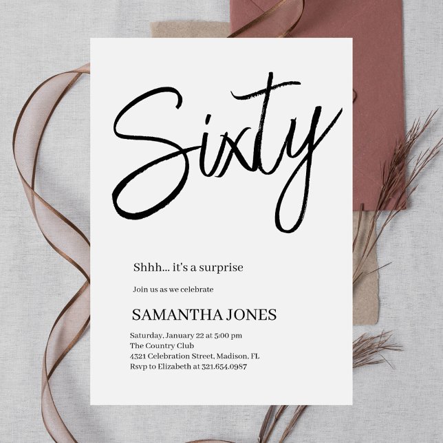 Invitación Blanco y negro moderno 60° cumpleaños (Subido por el creador)