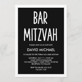 Invitación Blanco y negro| Moderno Bar de Tipografía Mitzvah