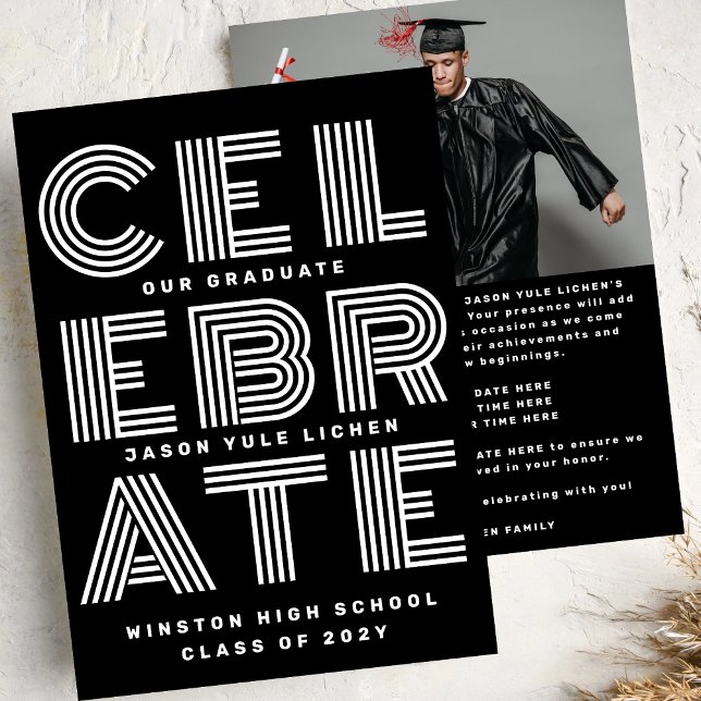 Invitación BLANCO Y NEGRO MODERNO | Clase de FIESTA GRAD 2024 (Subido por el creador)