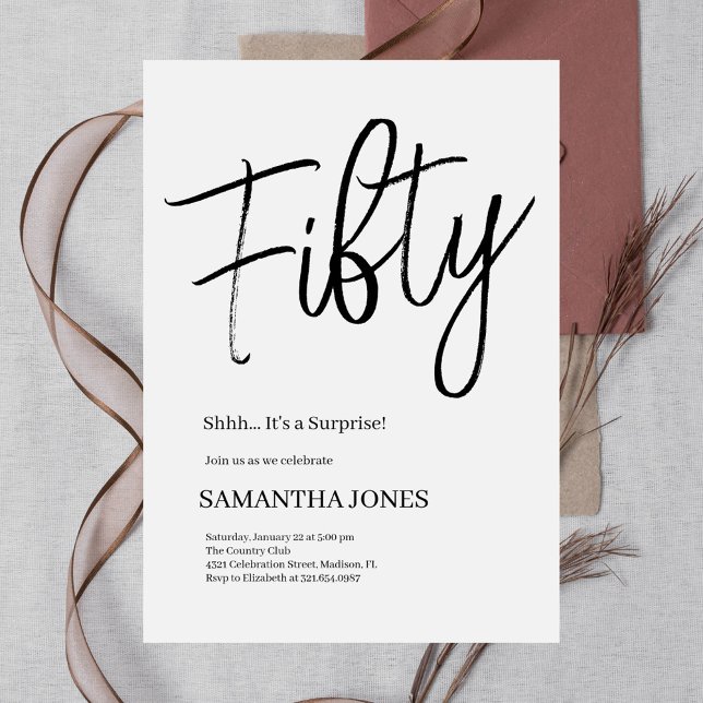 Invitación Blanco y Negro Moderno partido de los 50 años (Subido por el creador)