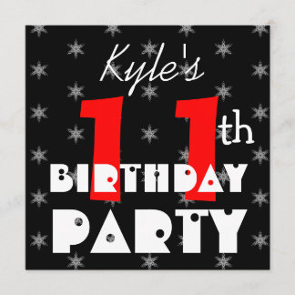Invitación Blanco y negro rojo del 11mo cumpleaños del niño
