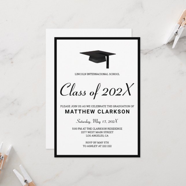 Invitación Blanco y negro simple (Anverso/Reverso In Situ)