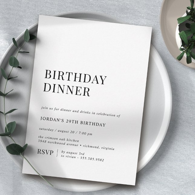 Invitación Blanco y negro simple | Cena de cumpleaños moderna (Subido por el creador)