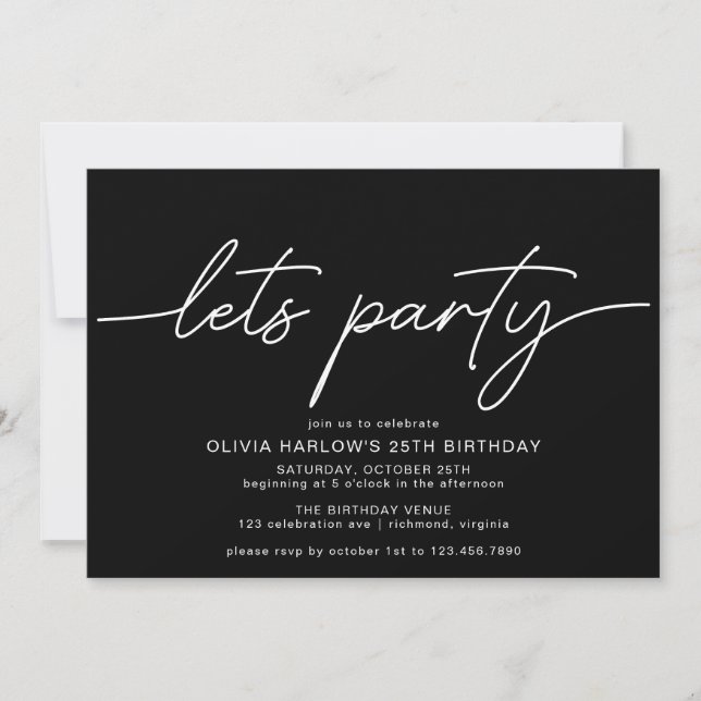 Invitación Blanco y negro simple Cualquier cumpleaños de edad (Anverso)