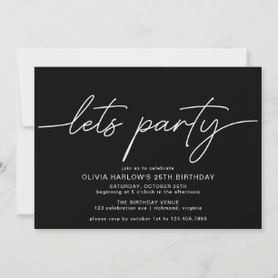 Invitación Blanco y negro simple Cualquier cumpleaños de edad