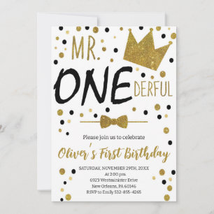 Invitación Blanco y negro, Sr.. Un cumpleaños maravilloso, pr