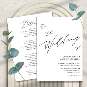 Invitación Blanco y negro todo en un Boda de escritura modern