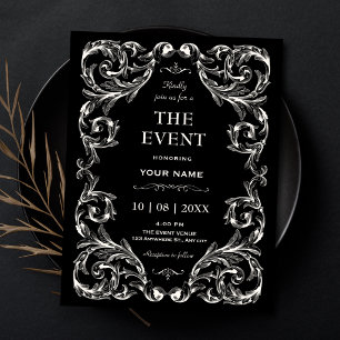 Invitación Blanco y negro Vintage Gótico