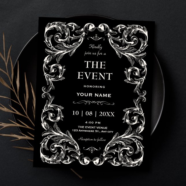 Invitación Blanco y negro Vintage Gótico (Subido por el creador)
