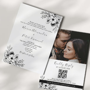 Invitación Blanco y negro vintage todo en un Boda