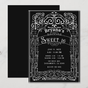 Invitación Blanco y Negro Vintage Victoriano Deco Dulces 16