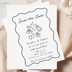 Invitación blanco y negro Whimsical Doodle Trendy Boda