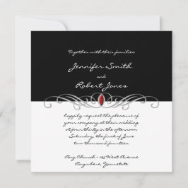 Invitación blanco y negro y de rubíes de la boda
