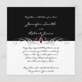 Invitación blanco y negro y de rubíes de la boda