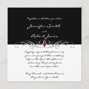 Invitación blanco y negro y de rubíes de la boda