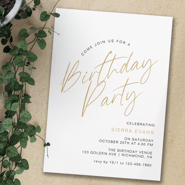 Invitación Blanco y oro | Cumpleaños de la tipografía mínima  (Subido por el creador)