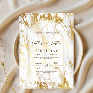 Invitación blanco y oro Elegante fiesta de mármol de lujo Chi