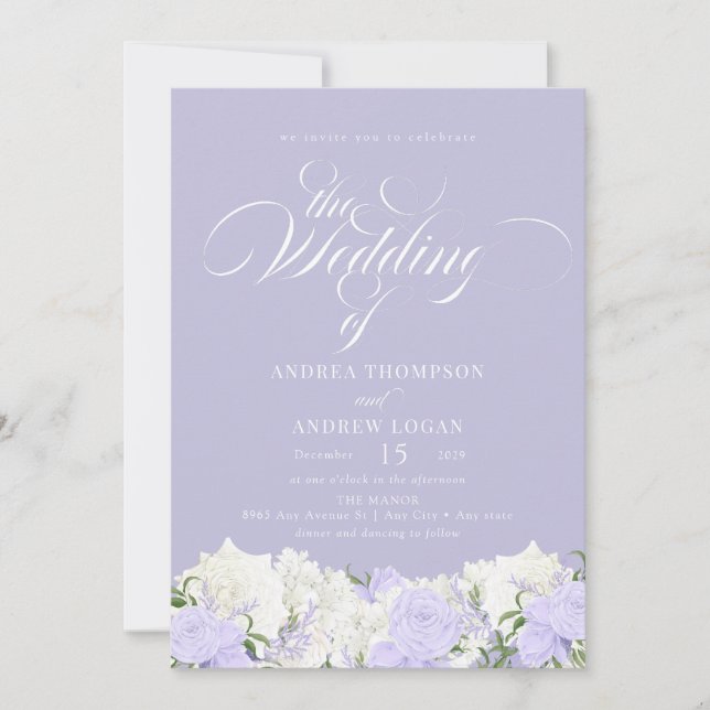 Invitación Blanco y perenne | Boda de flores románticas (Anverso)