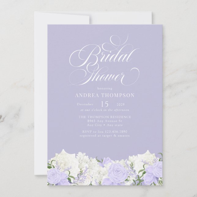 Invitación Blanco y perenne | Ducha romántica para novias (Anverso)