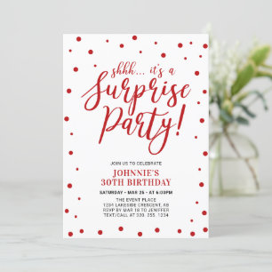 Invitación Blanco y rojo   Surprise Adulthday Party
