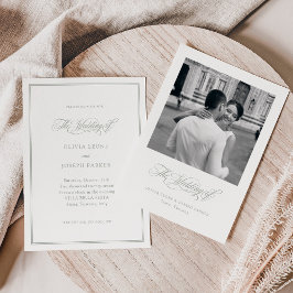 Invitación Blanco y sabio | Boda de fotografía de elegancia i