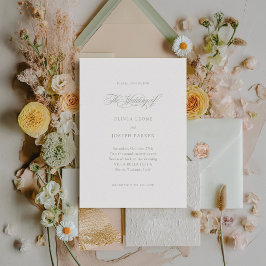 Invitación Blanco y sabio | Boda minimalista de elegancia ita