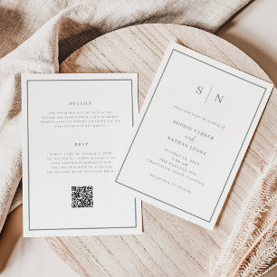 Invitación Blanco y salado mínimo y Moda todo en un Boda