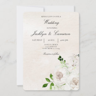 Invitación Blanco y verde Boda floral beige