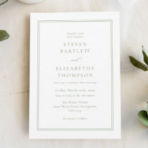 Invitación Blanco y verde simple Boda