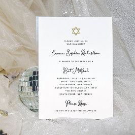 Invitación Blancos blancos y dorados dulces y simples Mitzvah