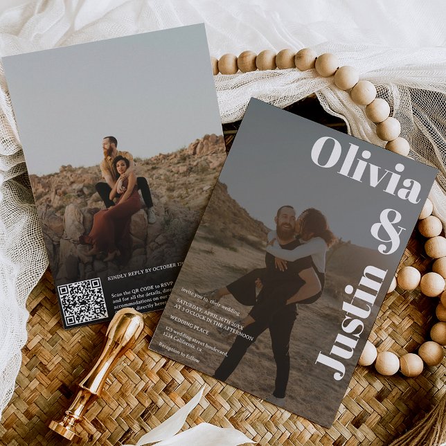 Invitación Blancos nombres en negrita 2 fotos boda de código  (Subido por el creador)