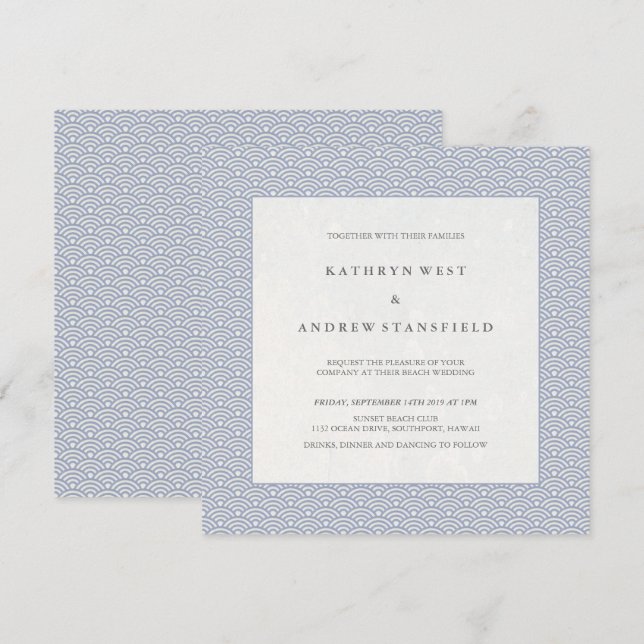 Invitación Blanda Azul Púrpura Pequeña Ola Elegante Boda Play (Anverso / Reverso)
