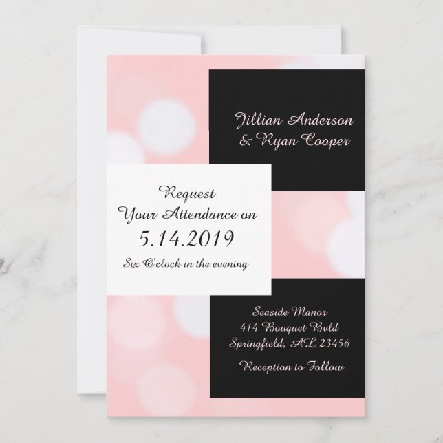 Invitación Blanda de Coral Rosa y Negro Elegante Boda (Anverso)