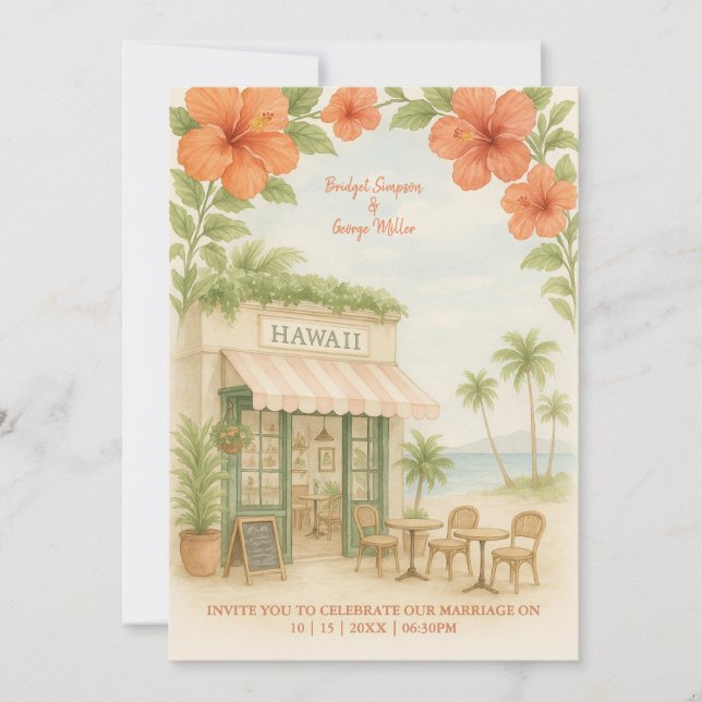 Invitación Blanda Verde Tropical Hawái Boda de Destino (Anverso)