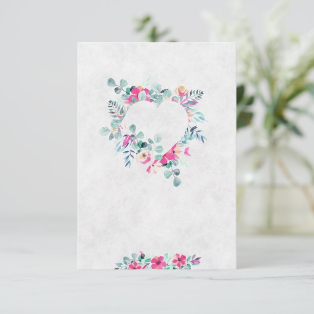 Invitación Blank acuarela rosa boda de corazón floral (Anverso de pie)