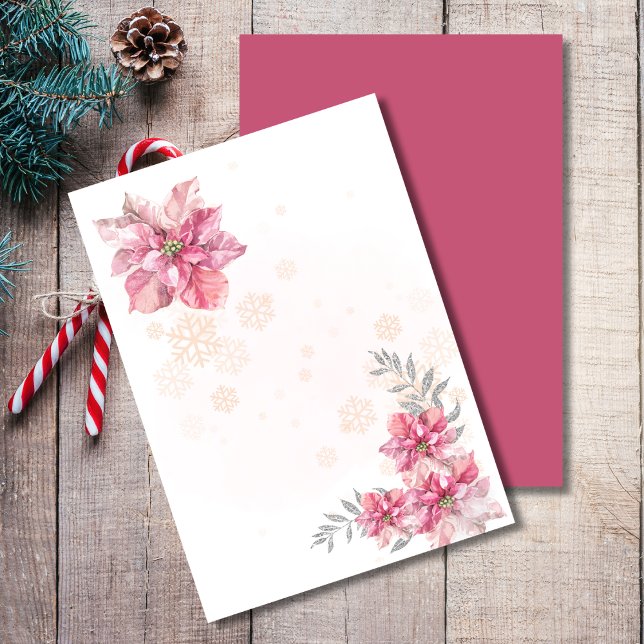 Invitación Blank Añadir su propia poinsettia rosada de copo d (Subido por el creador)