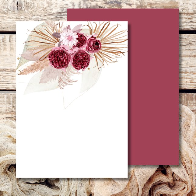 Invitación Blank Añadir tu propia Grasa Boho Burgundy Pampas (Subido por el creador)