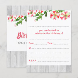 Invitación Blank Rustic Watercolor Trailing Petunias Birday