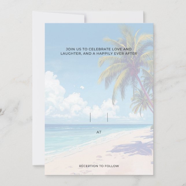 Invitación Blank Seaside Summer Blue Elegant Pretty Wedding  (Anverso)