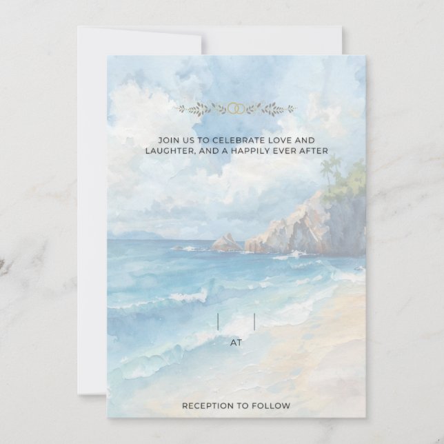 Invitación Blank Seaside Summer Blue Pretty Wedding  (Anverso)