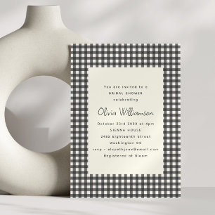 Invitación Blanquecino Blanco Gingham Plaid Bridal Shower