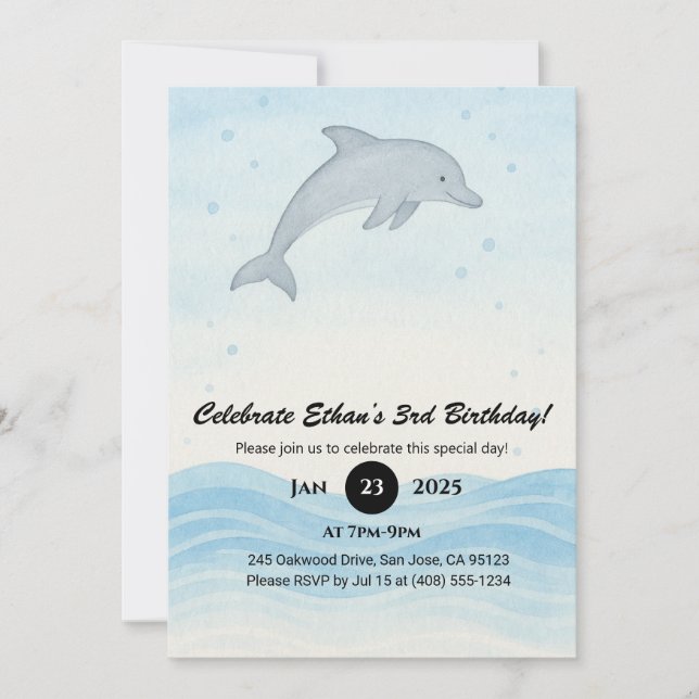 Invitación Blanquecino Gris Dolphin Mínimo Aniversario del Oc (Anverso)