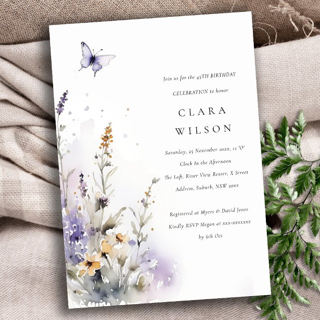 Invitación Blanquecino Lilac Flor Mariposa Jardín Cumpleaños (Subido por el creador)